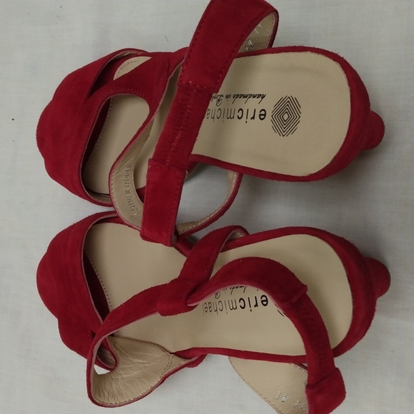 Eric Michael, Handmade in Portugal Red Suede Heeled Sandals Size EU41/US10 - Picture 7 of 8